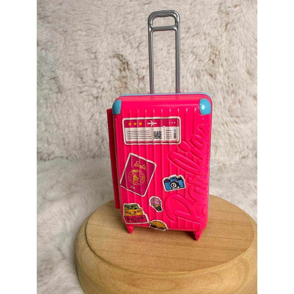 Barbie Doll Pink Rolling Suitcase Luggage Accessory with Retractable Handle